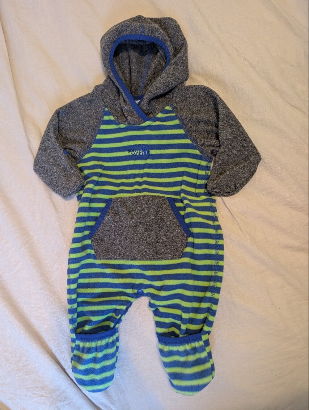 The North Face Blue and Green Striped Hooded One-Piece 0-3 M